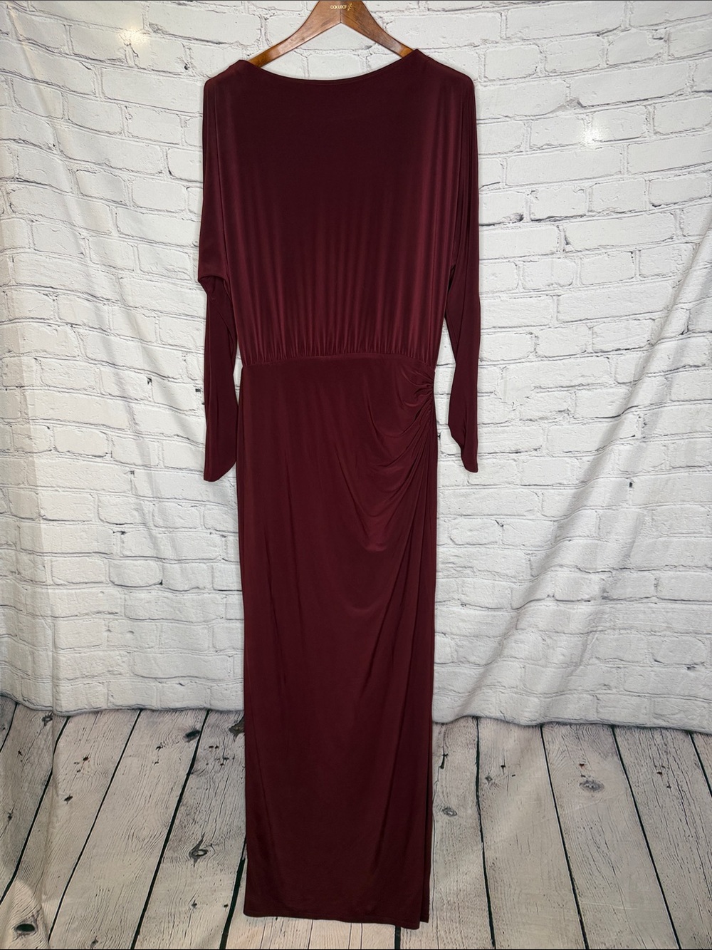 Ralph Lauren Long Sleeve Maxi Elegant Evening Dress in Deep Burgundy Size 12